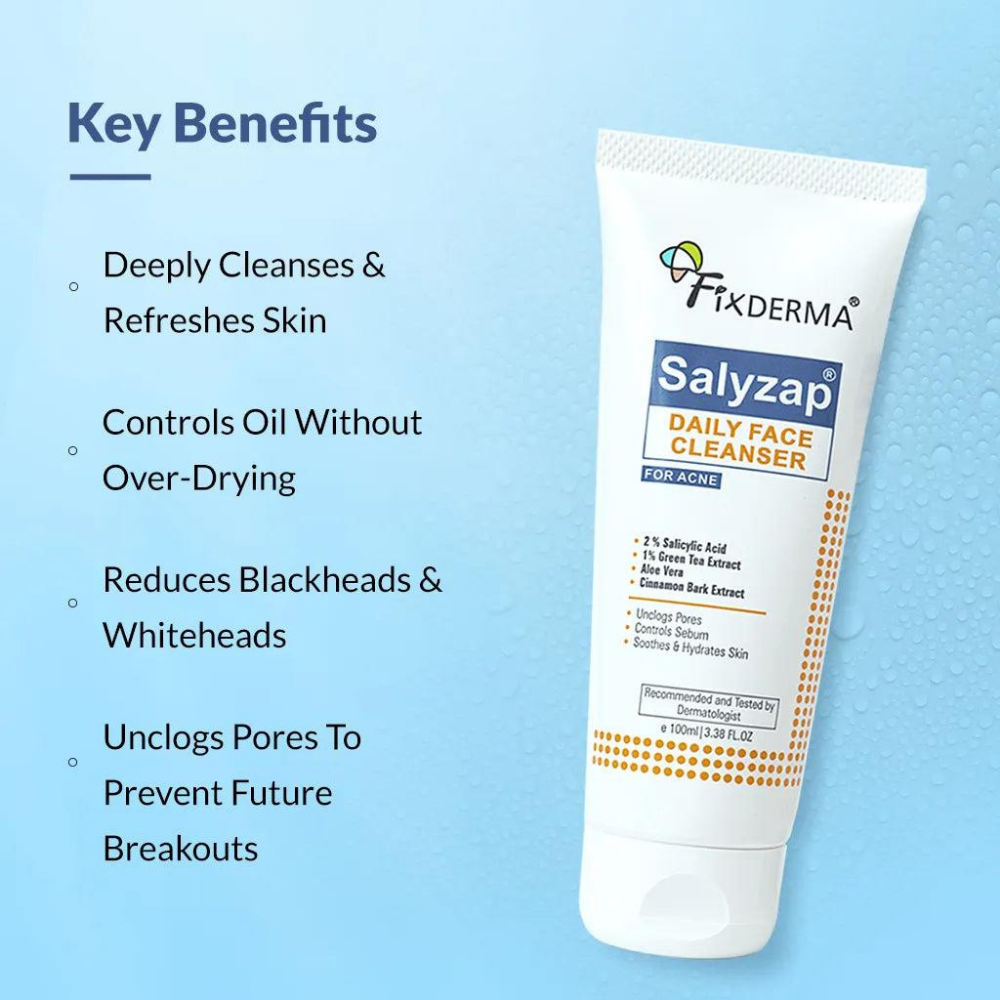 Salyzap Salicylic Acid Face Wash for Acne-Prone Skin, Soap-Free Daily Cleanser, 60g